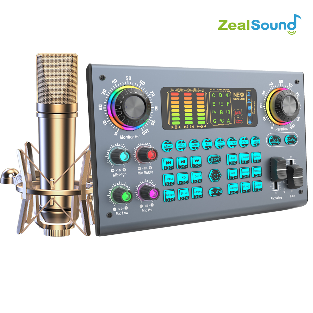 Shure Mic Sm58 - Zealsound-Podcastライブサウンドカード,48v xlrマイク付きバンドル,PC,録音,曲,ストリーミング,ゲーム,機器用