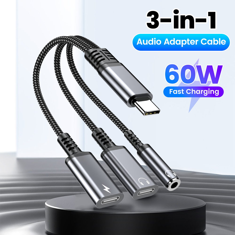 Type Cオーディオアダプターケーブル 3in1 60W急 - Earphone Splitter Jack のレビューと価格